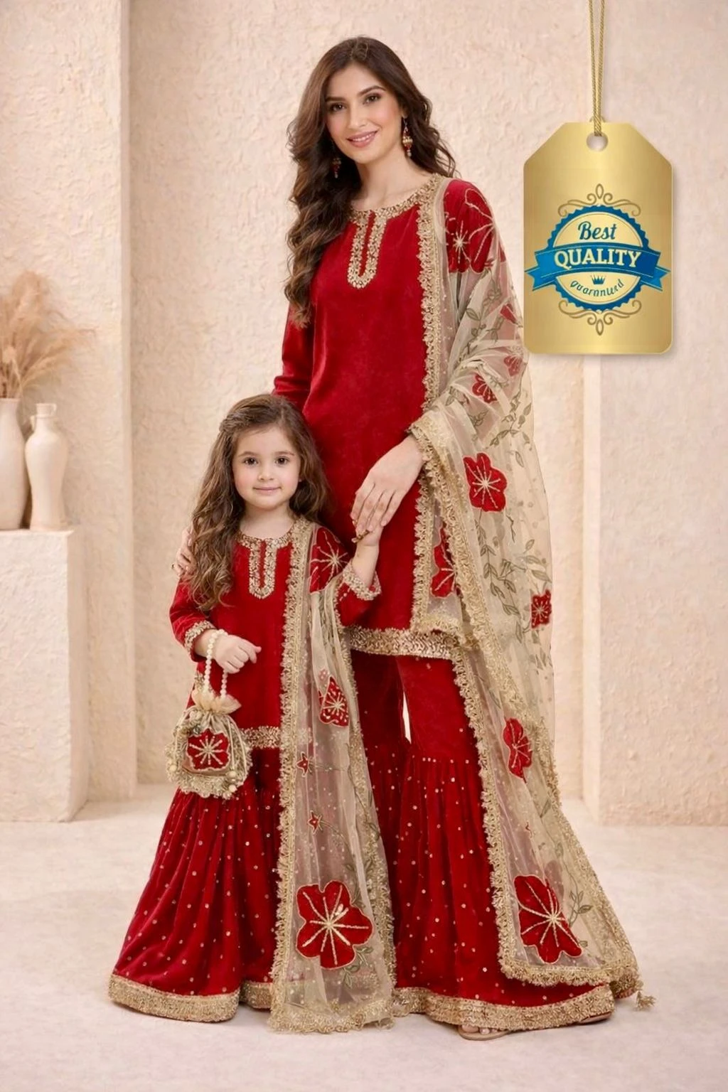 GMY Silk Mom Daughter Combo Sharara Suit With Organza Dupatta