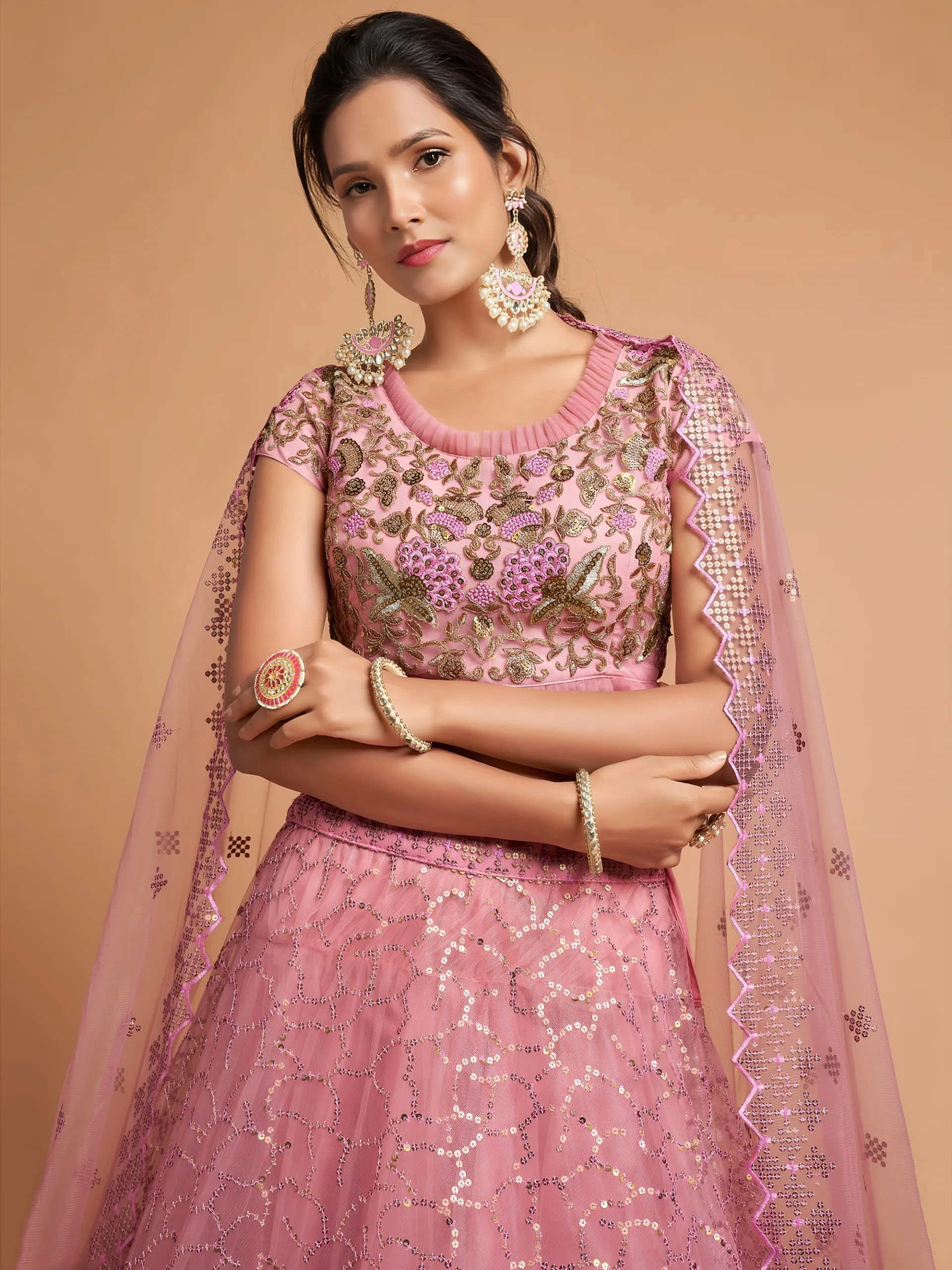 Graceful Pink Sequins Embroidered Lehenga Choli 7313-Pink