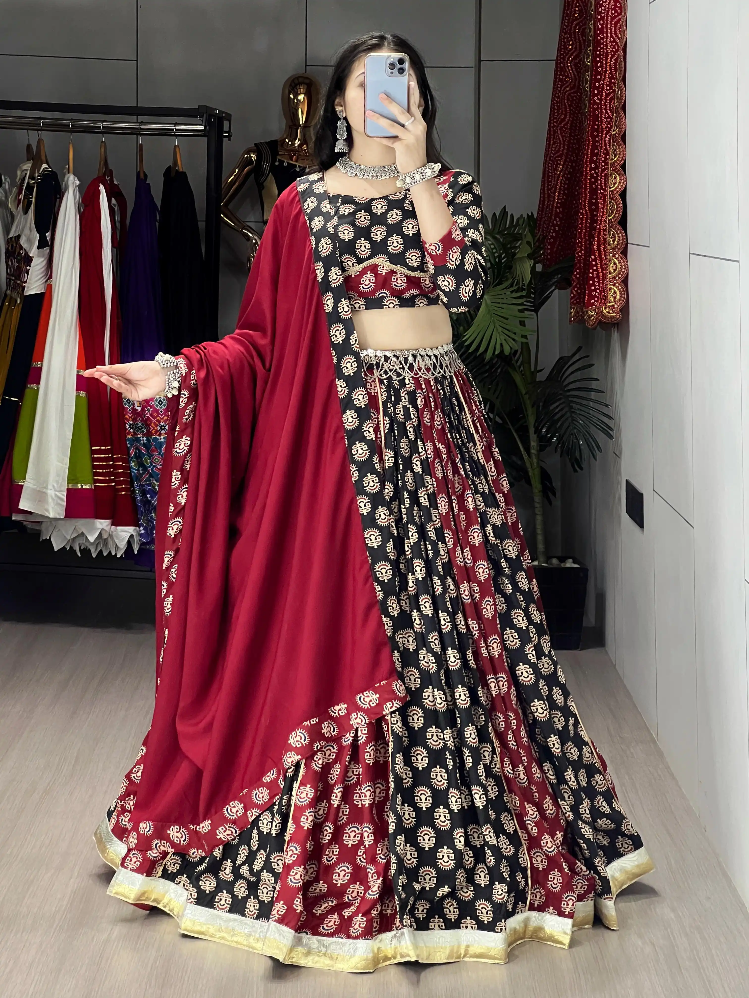GRTN Traditional Ajarakh Prints Chaniya Choli GRTN8217MRNBLK