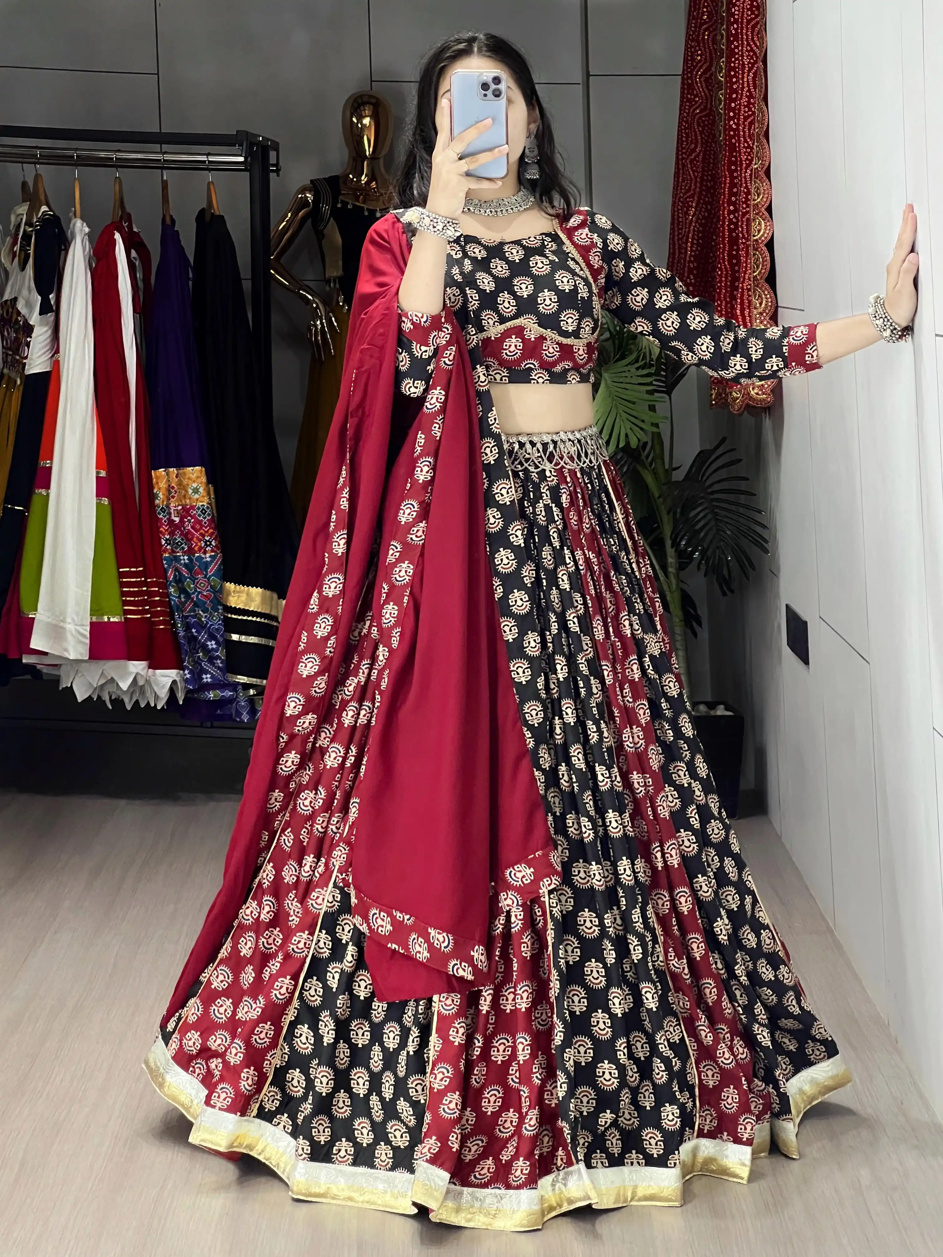 GRTN Traditional Ajarakh Prints Chaniya Choli GRTN8217MRNBLK