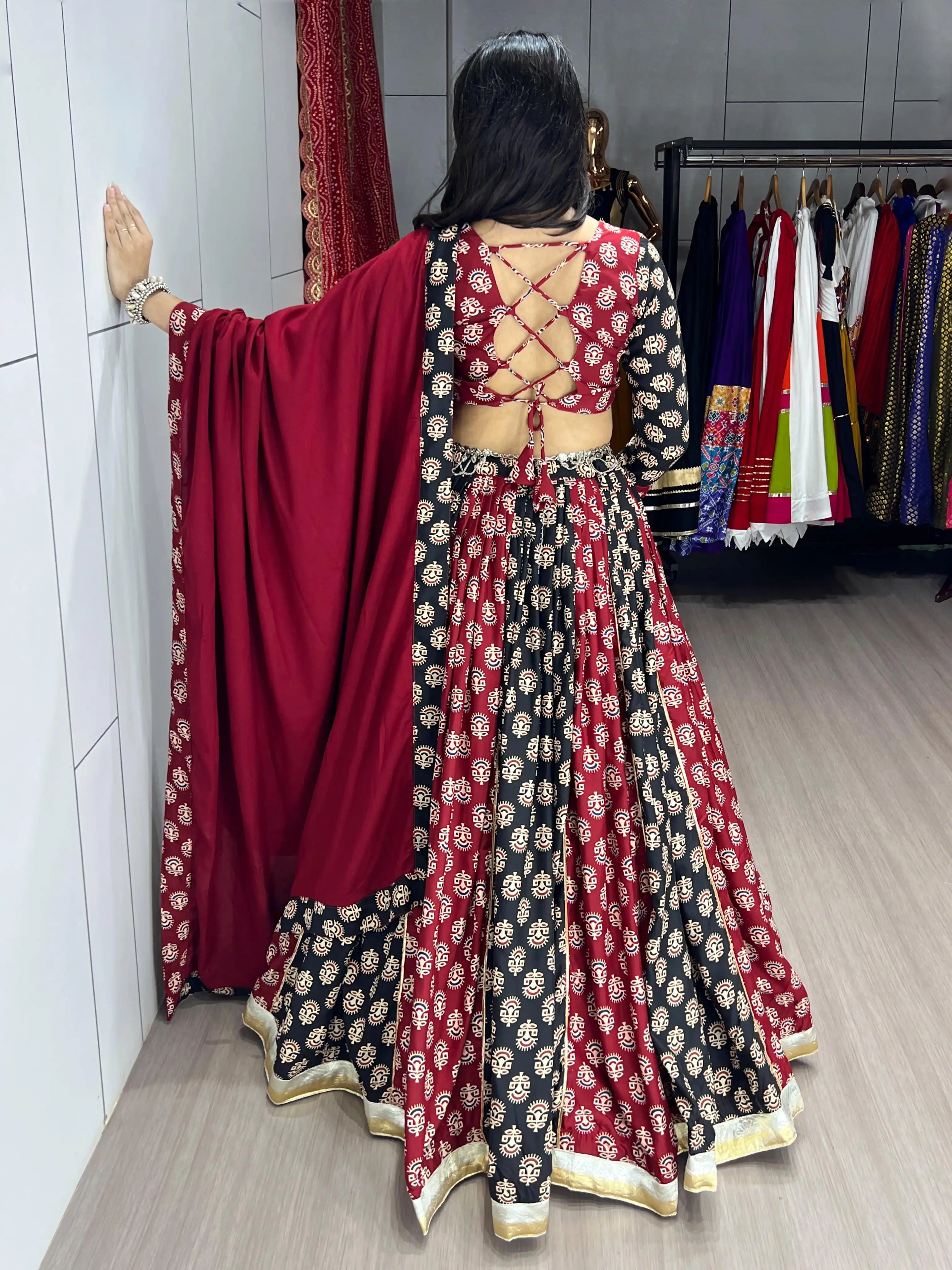 GRTN Traditional Ajarakh Prints Chaniya Choli GRTN8217MRNBLK