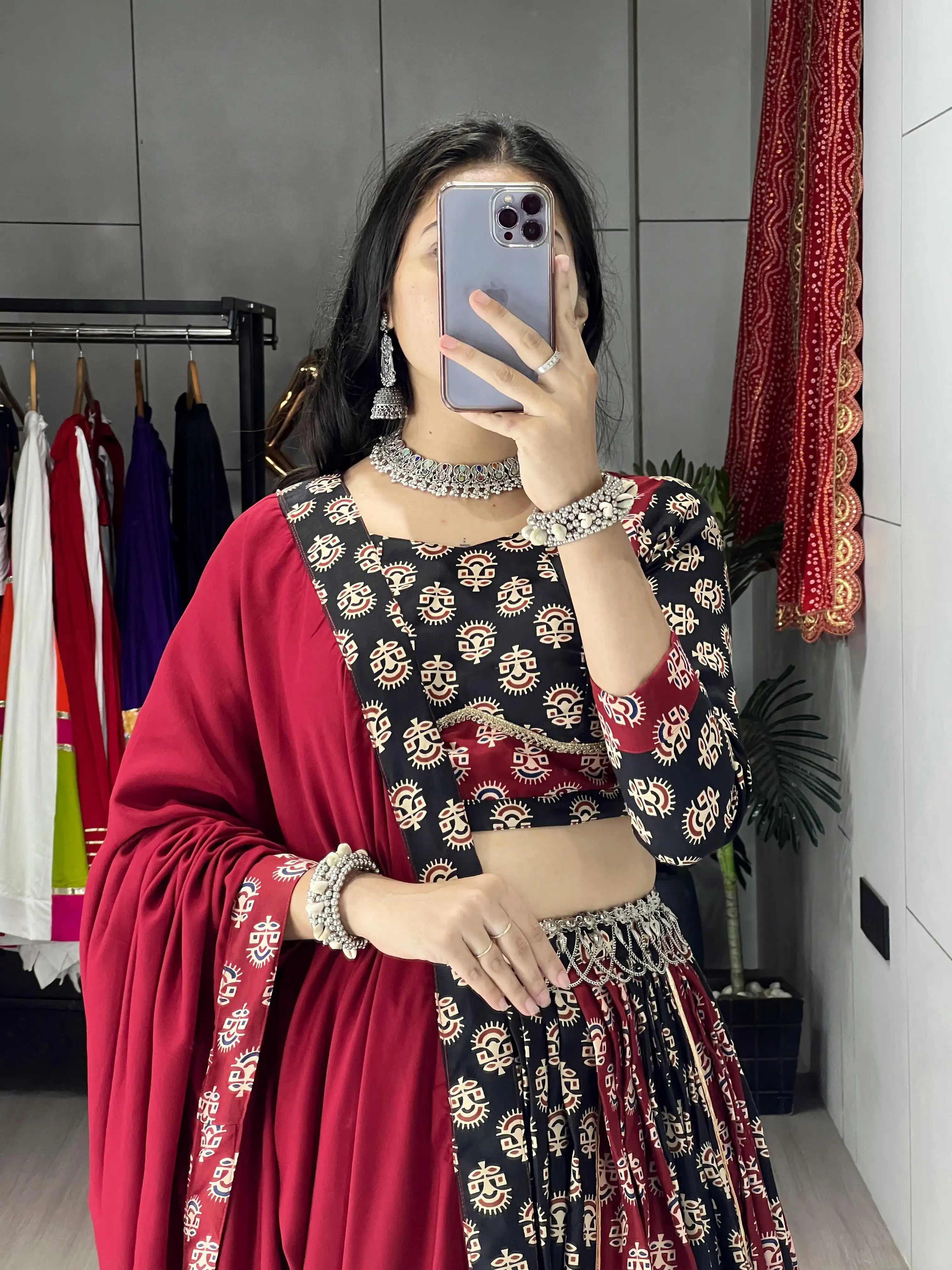 GRTN Traditional Ajarakh Prints Chaniya Choli GRTN8217MRNBLK