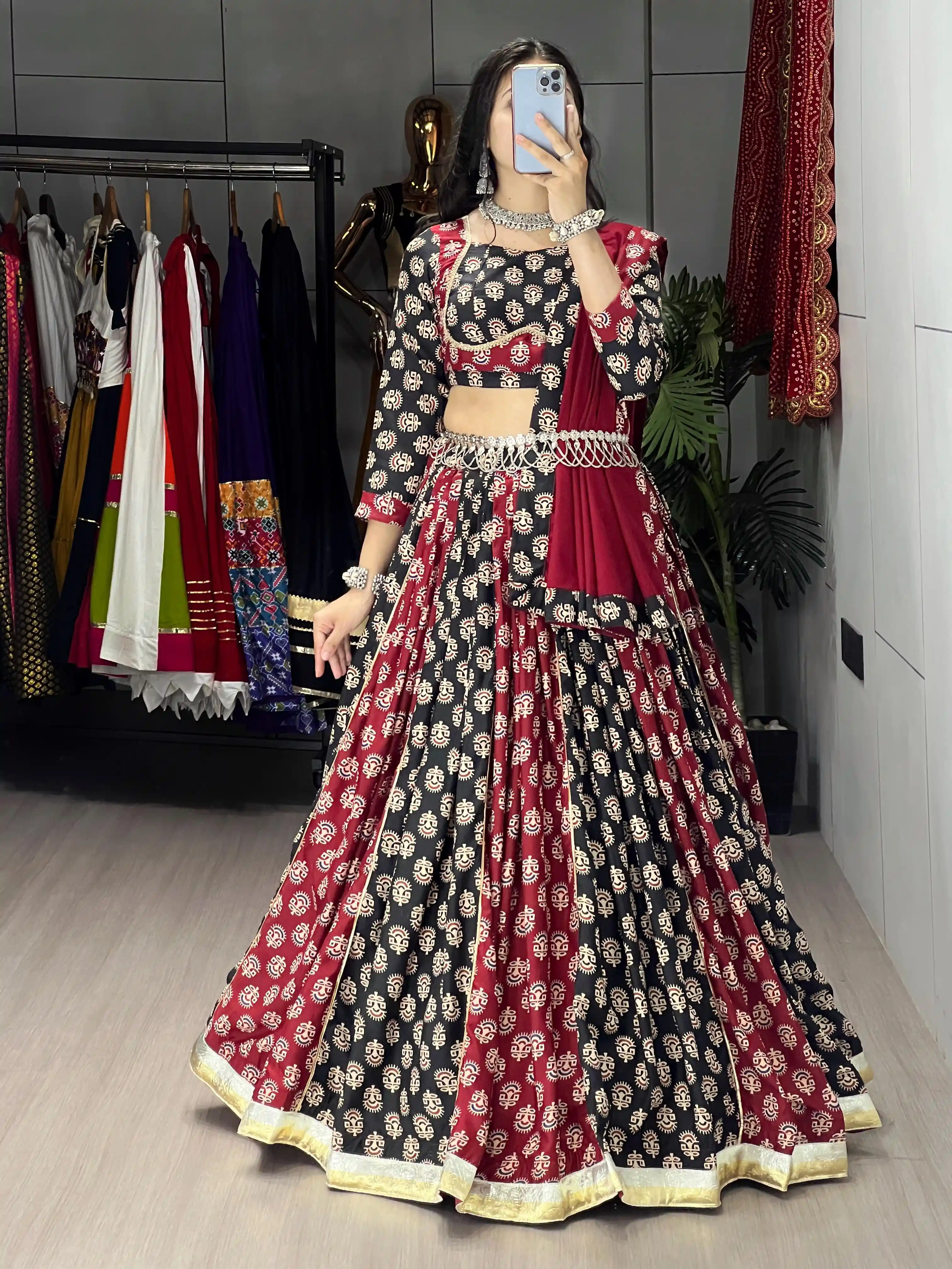 GRTN Traditional Ajarakh Prints Chaniya Choli GRTN8217MRNBLK
