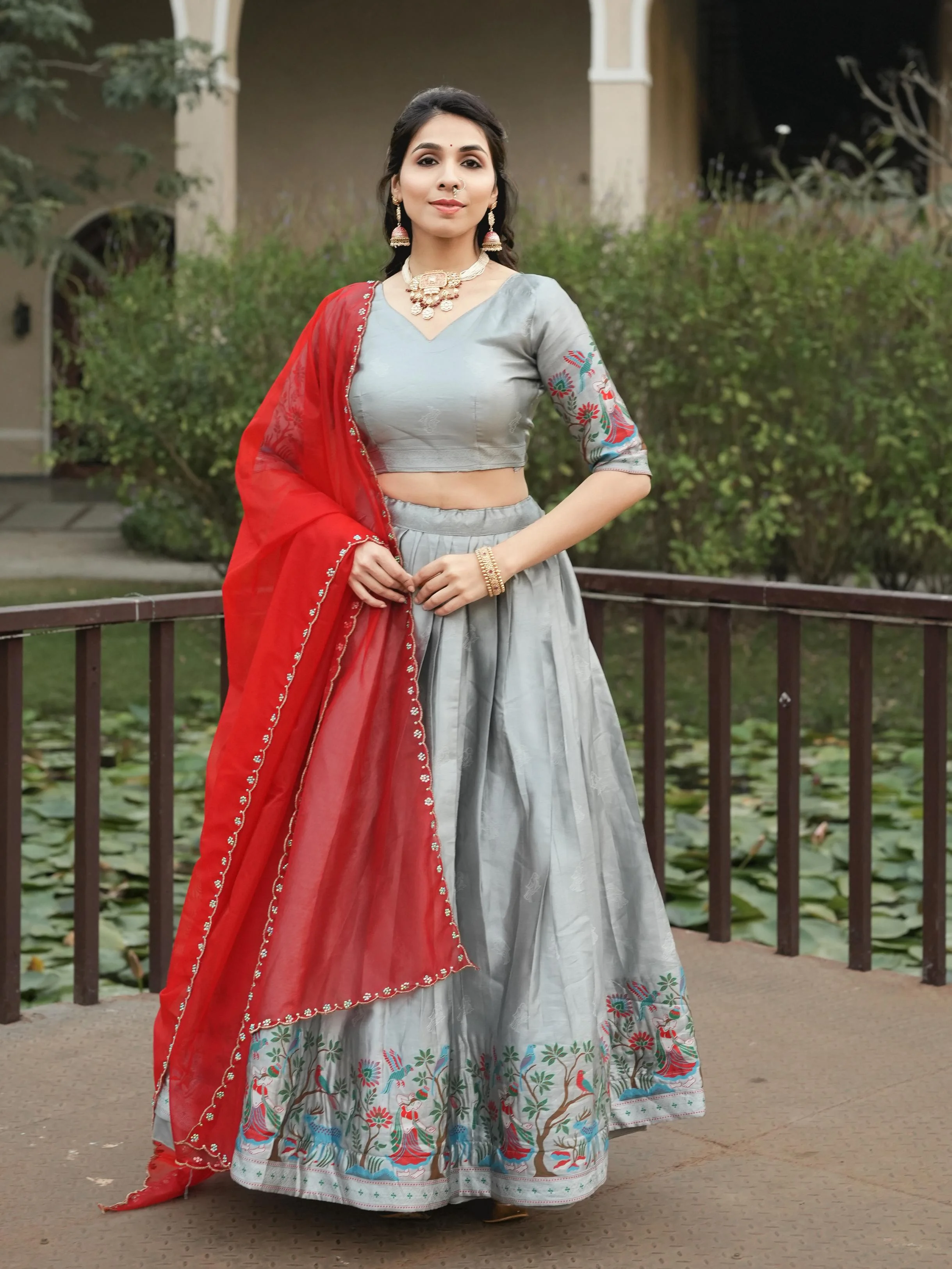 GRTN8130 Silver Silk Traditional Lehenga