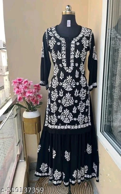 Heavy Rayon Cotton Silk Designer Kurti With Sharara Palazzo