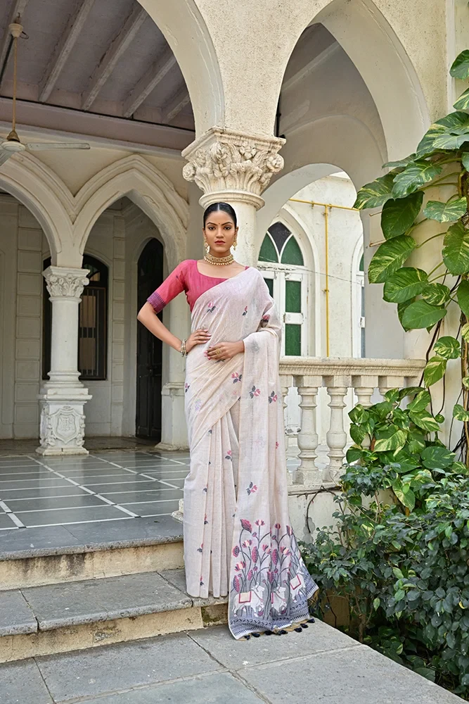 Jf 2195 Soft Muga Cotton Floral Weaving Saree Collection