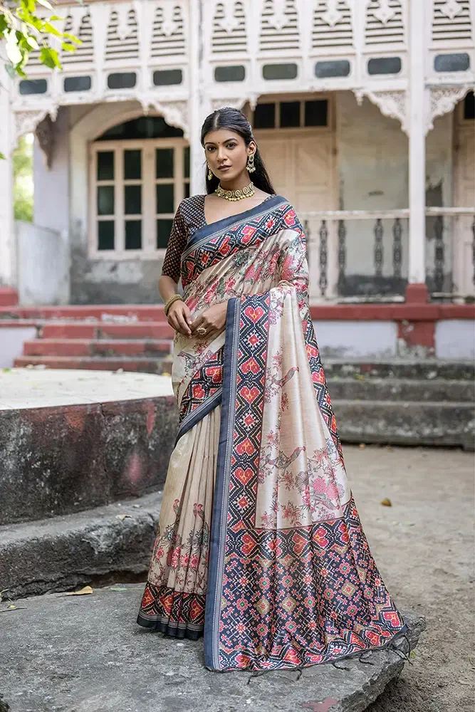 Jf 2275 Soft Tussar Silk Floral Printed Saree Collection