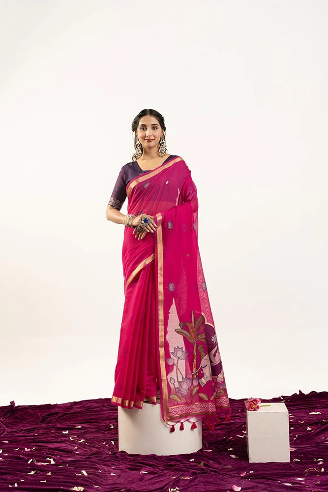 Jf 3414 Soft Muga Cotton Zari Woven Saree Collection