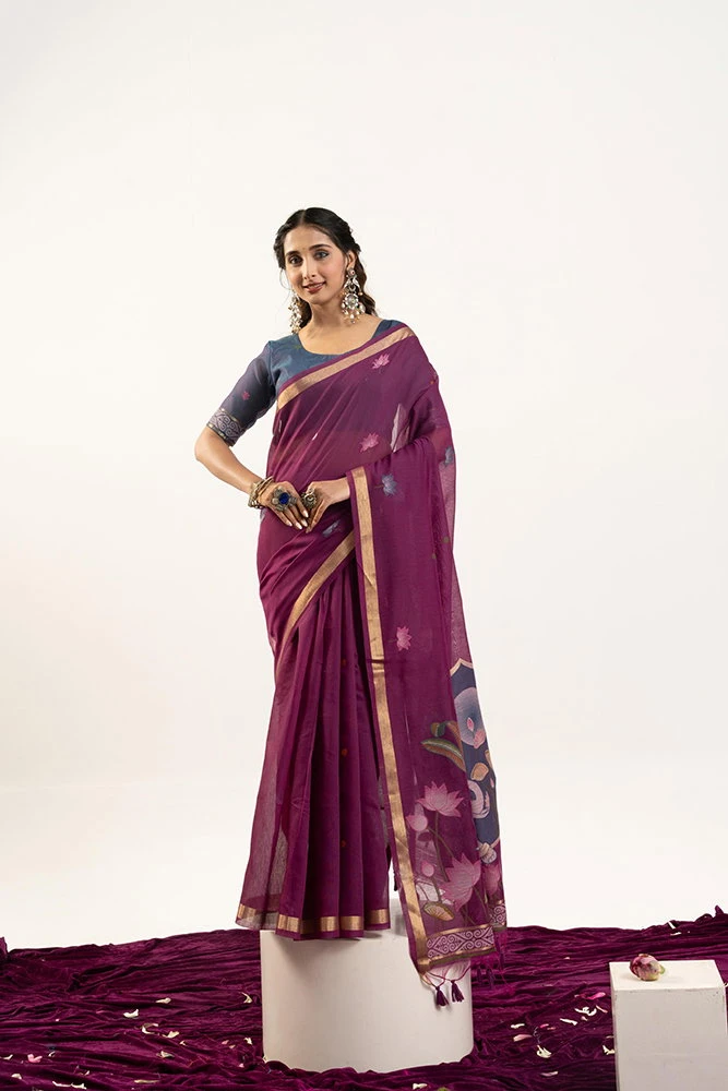 Jf 3414 Soft Muga Cotton Zari Woven Saree Collection