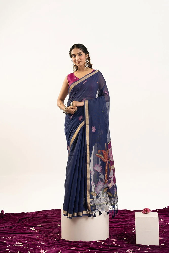 Jf 3414 Soft Muga Cotton Zari Woven Saree Collection