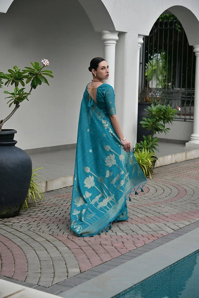 Jf 3420 Soft Jute Linen Silk Zari Woven Saree Collection