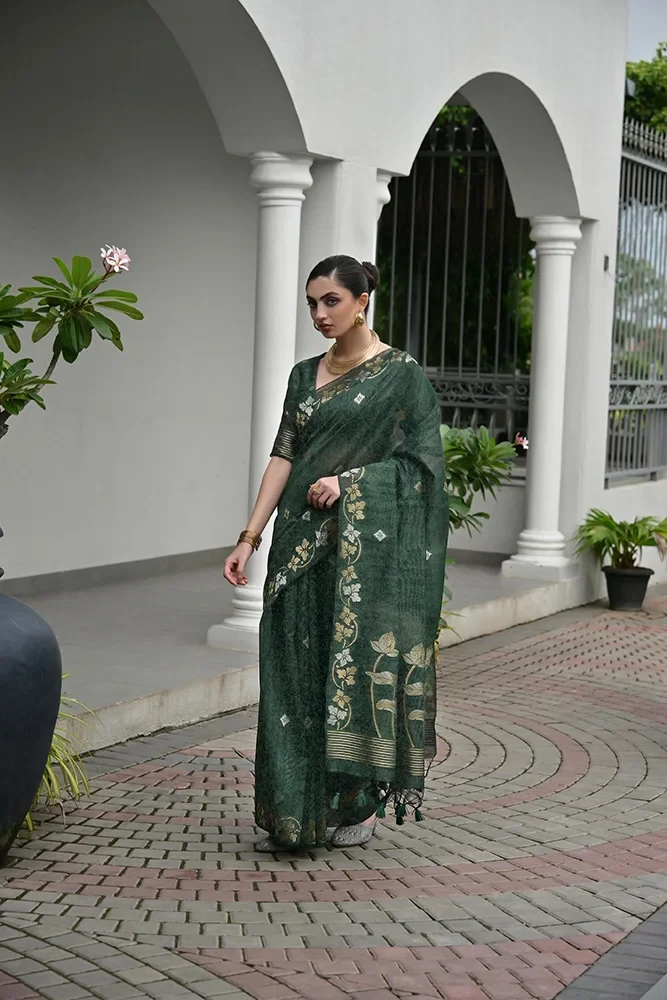 Jf 3420 Soft Jute Linen Silk Zari Woven Saree Collection