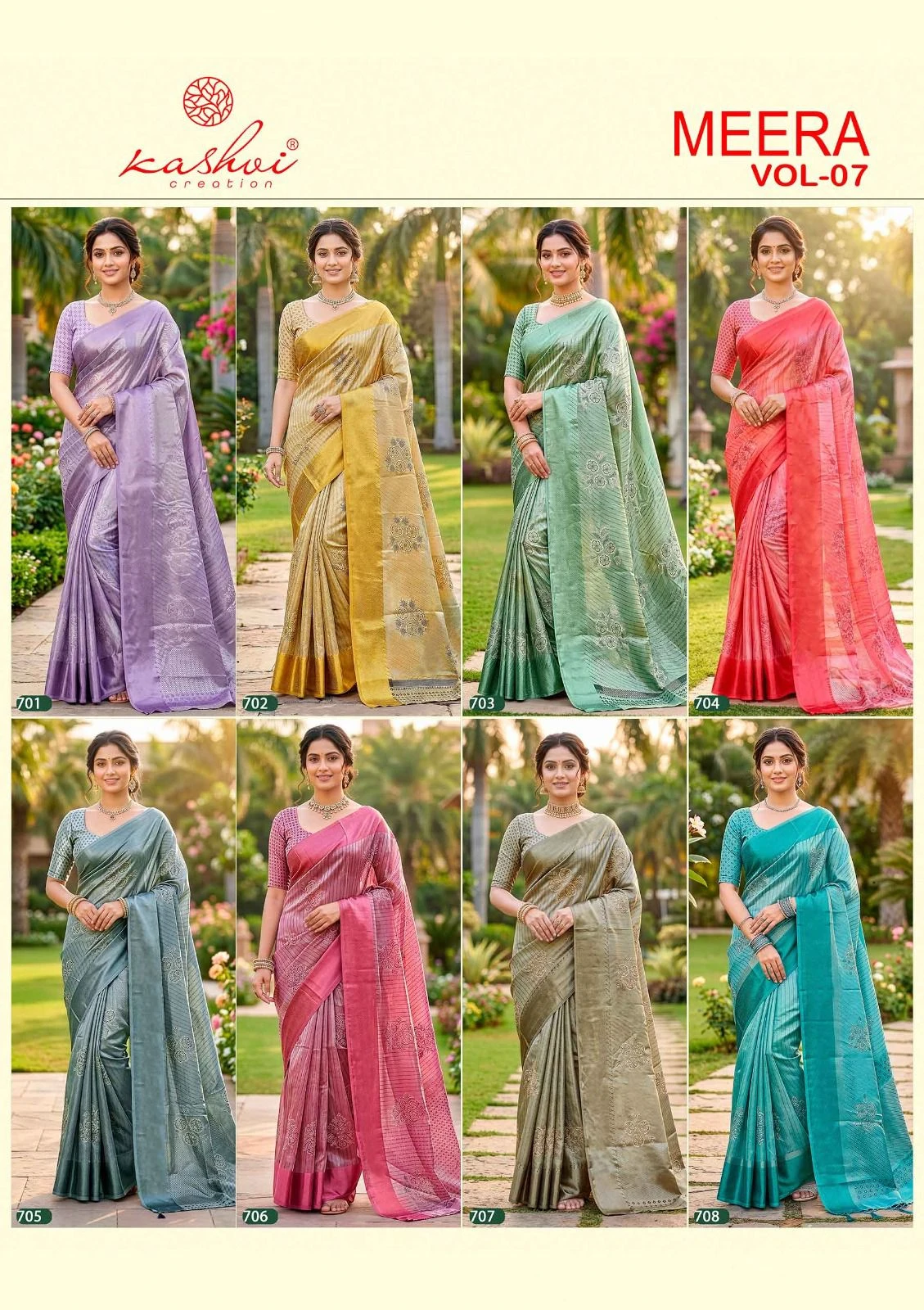 Kashvi Meera Vol 7 Brasso Doby Border Zari Printed Saree Collection