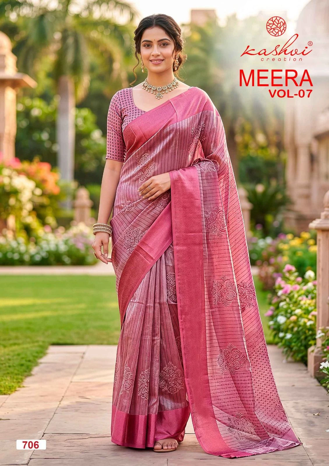Kashvi Meera Vol 7 Brasso Doby Border Zari Printed Saree Collection