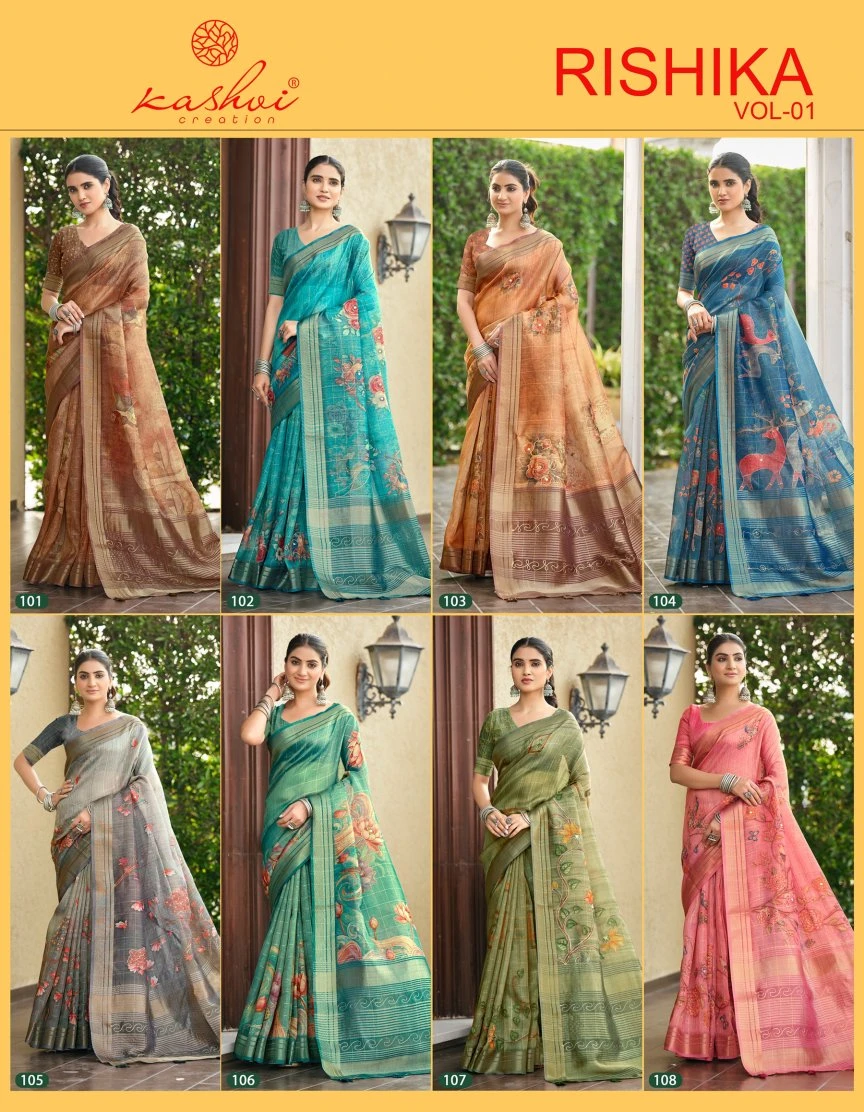 Kashvi Rishika Vol 1 Khadi Checks Digital Printed Saree