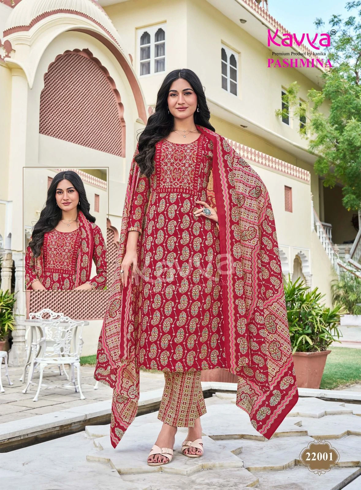 Kavya Pashmina Vol 22 Malaysian Cotton Embroidery Neck Suit With Cotton Dupatta