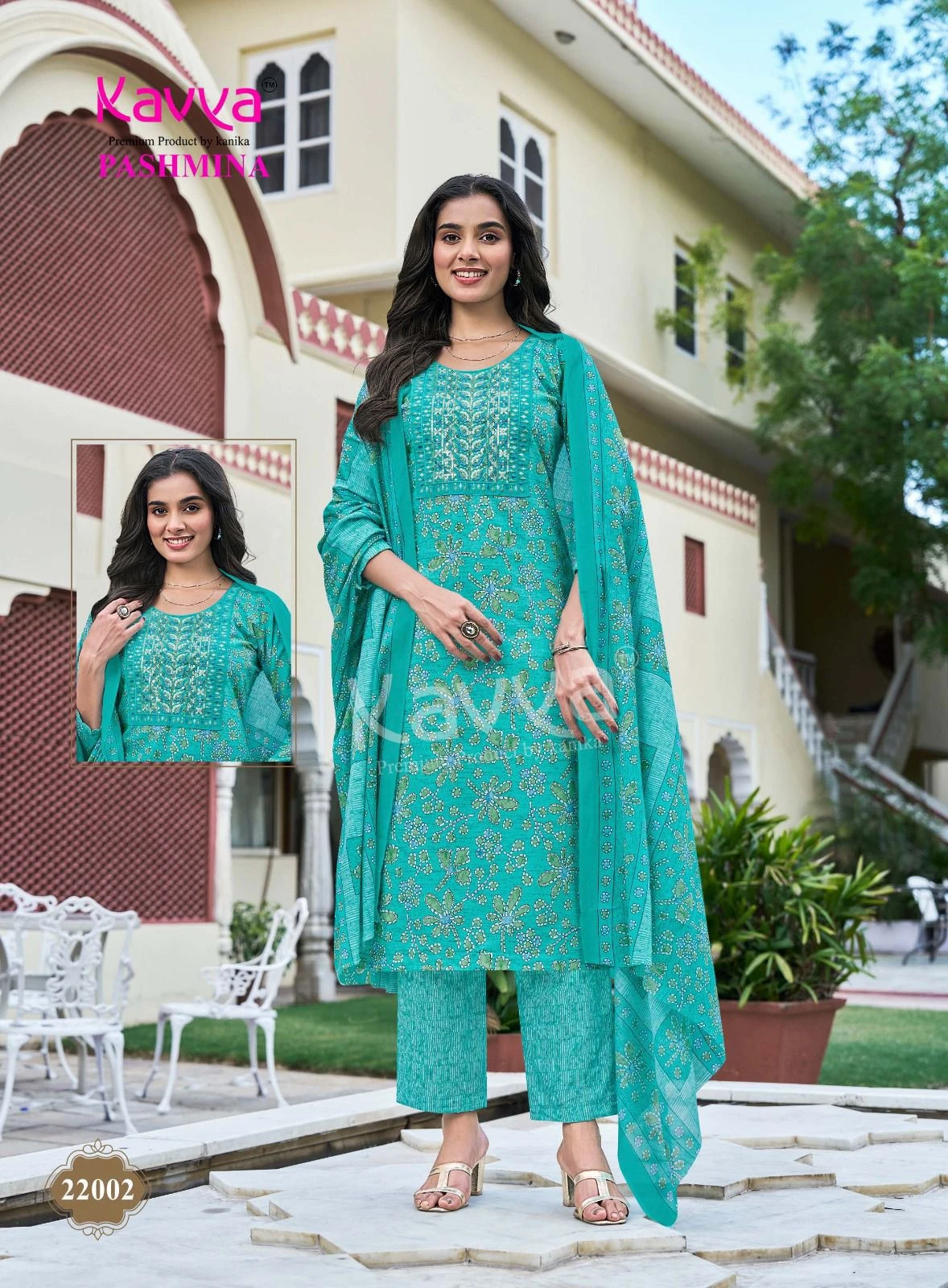 Kavya Pashmina Vol 22 Malaysian Cotton Embroidery Neck Suit With Cotton Dupatta