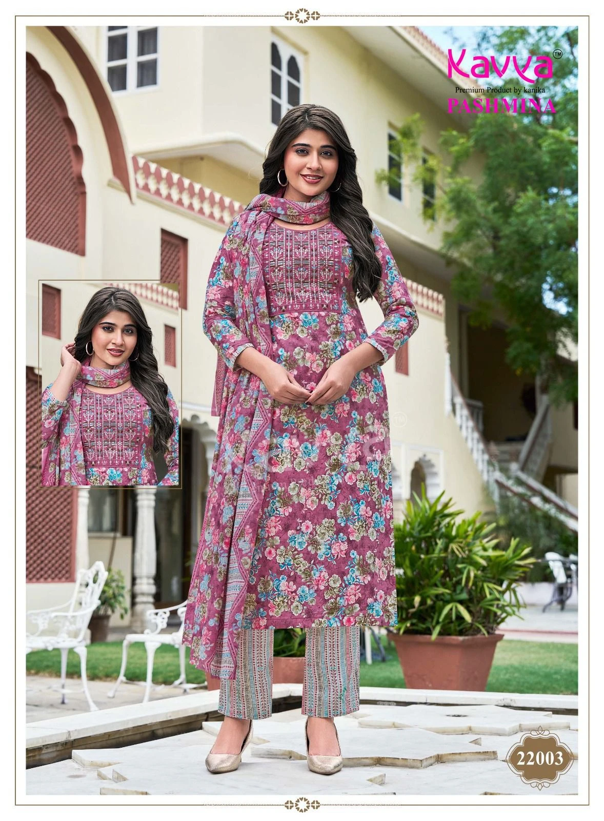 Kavya Pashmina Vol 22 Malaysian Cotton Embroidery Neck Suit With Cotton Dupatta