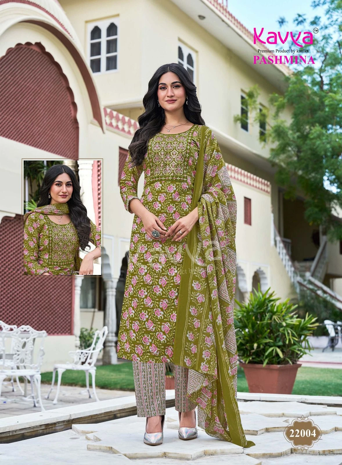 Kavya Pashmina Vol 22 Malaysian Cotton Embroidery Neck Suit With Cotton Dupatta