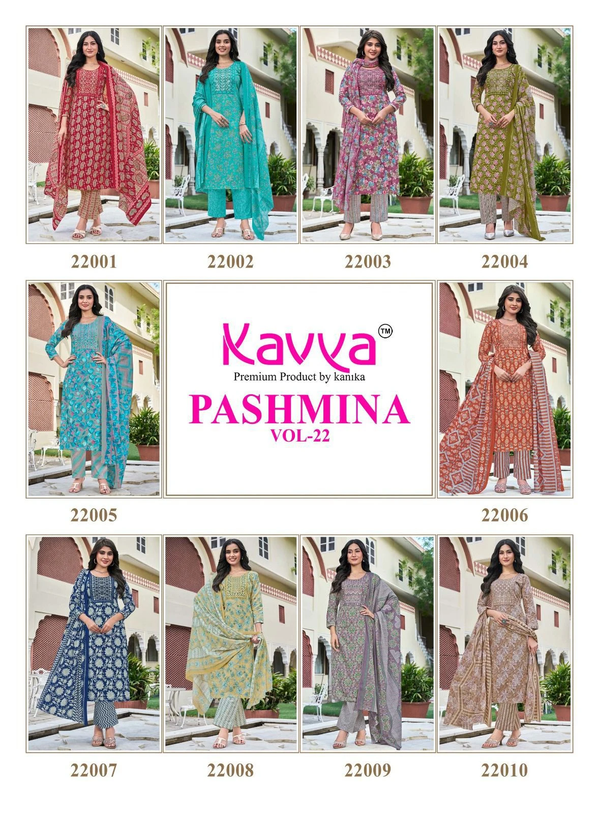 Kavya Pashmina Vol 22 Malaysian Cotton Embroidery Neck Suit With Cotton Dupatta