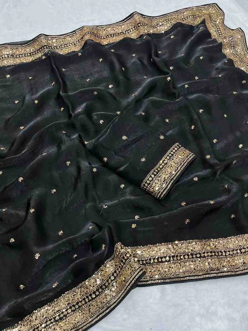 Kc 212 Space Silk Embroidery Sequence Worked Saree Collection