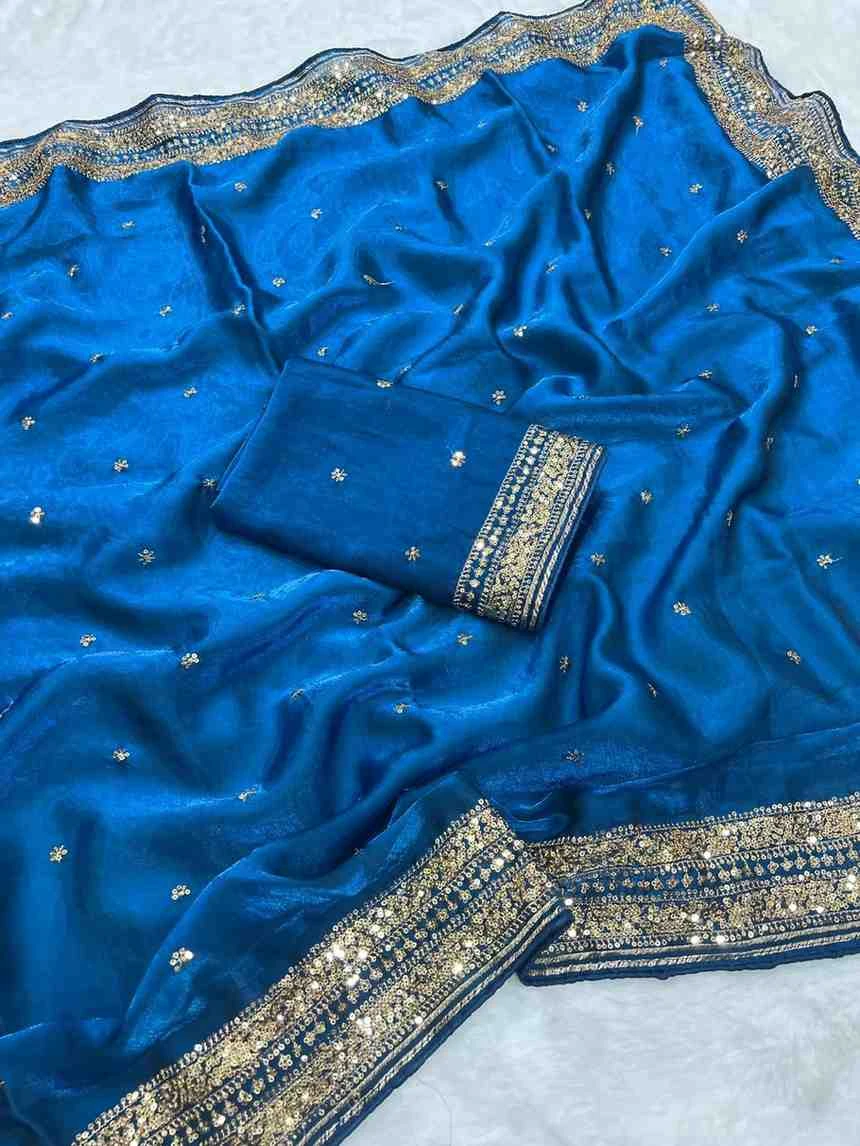 Kc 212 Space Silk Embroidery Sequence Worked Saree Collection
