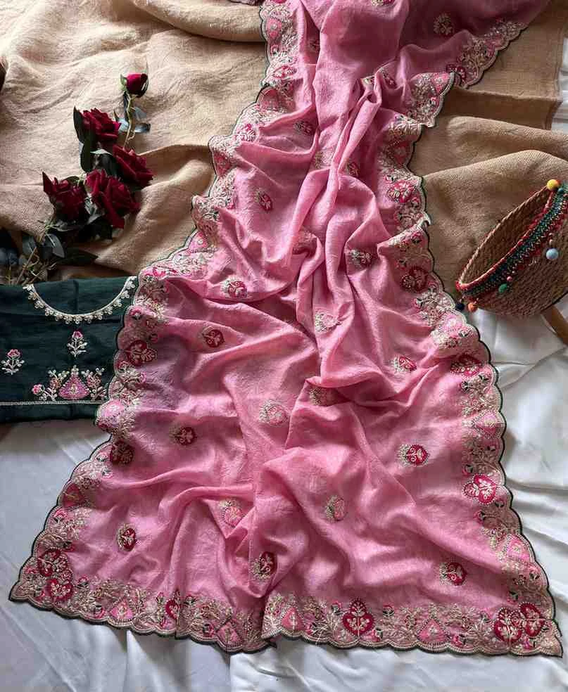 Kc 401 Georgette Embroidered Zari Border Saree Collection