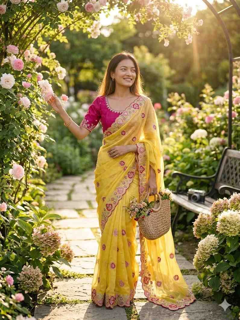 Kc 401 Georgette Embroidered Zari Border Saree Collection