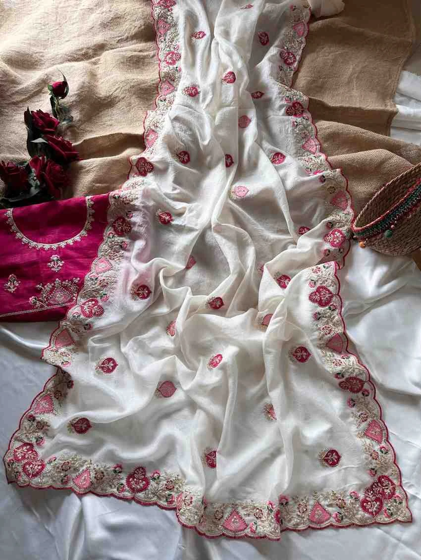 Kc 401 Georgette Embroidered Zari Border Saree Collection