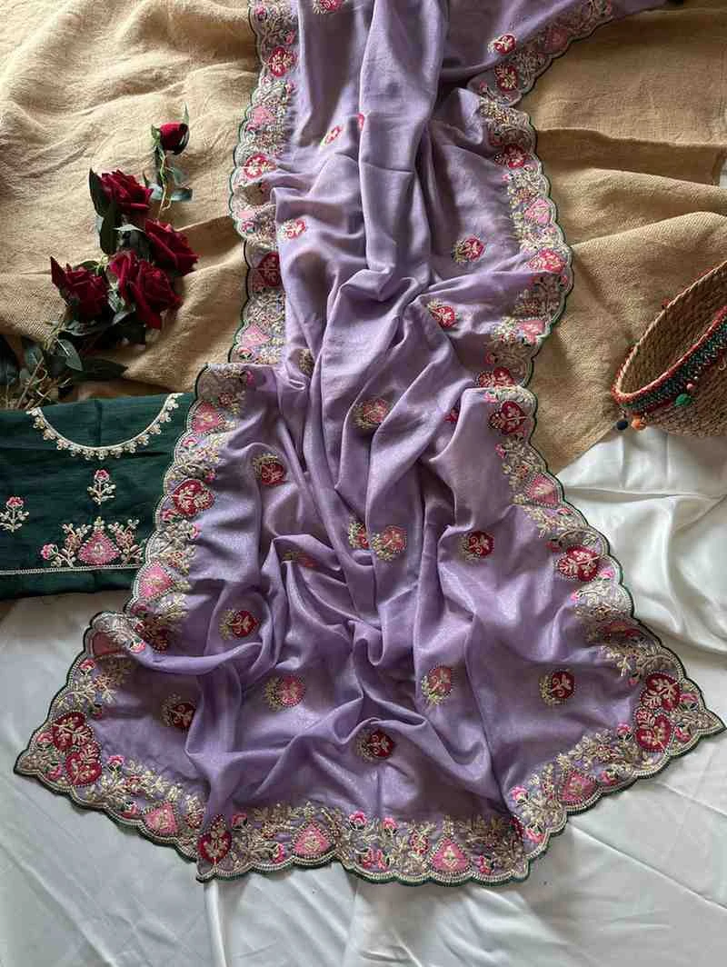 Kc 401 Georgette Embroidered Zari Border Saree Collection