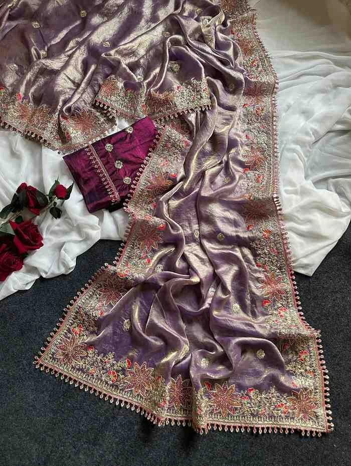 Kc 403 Fandy Sattin Silk Embroidered Premium Saree Collection