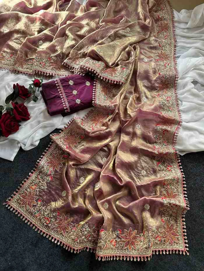 Kc 403 Fandy Sattin Silk Embroidered Premium Saree Collection