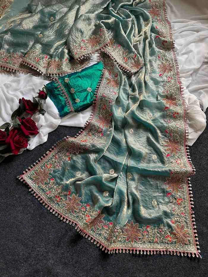 Kc 403 Fandy Sattin Silk Embroidered Premium Saree Collection