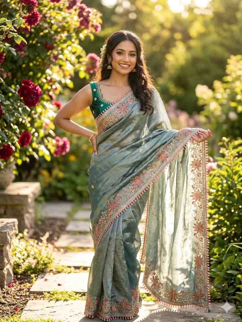 Kc 403 Fandy Sattin Silk Embroidered Premium Saree Collection