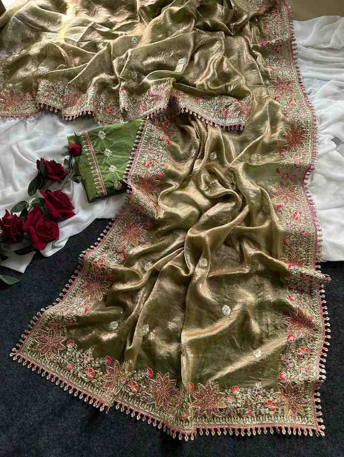 Kc 403 Fandy Sattin Silk Embroidered Premium Saree Collection