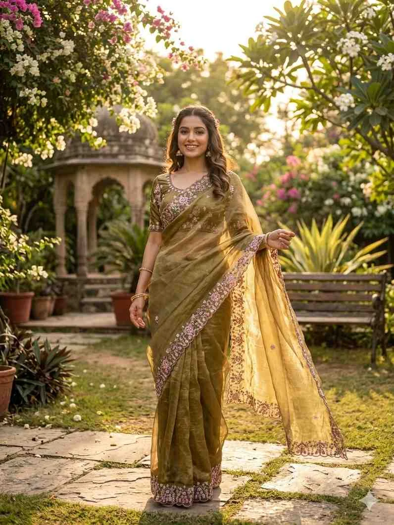 Kc 405 Soft Khadi Moss Silk Sequence Worked Saree Collection