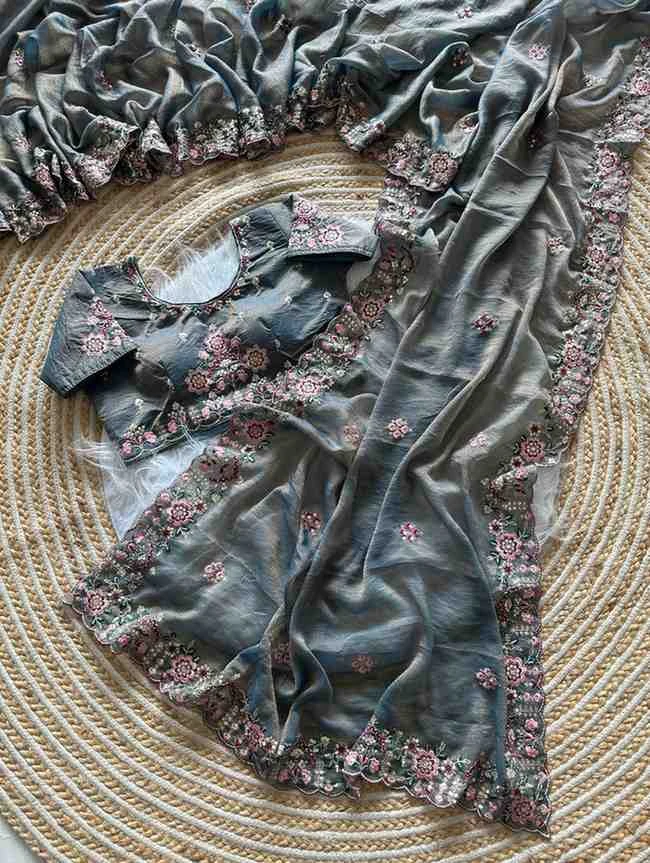 Kc 405 Soft Khadi Moss Silk Sequence Worked Saree Collection