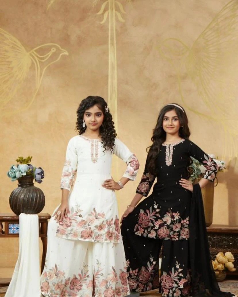 Kids Designer Chinon Silk Sharara Set
