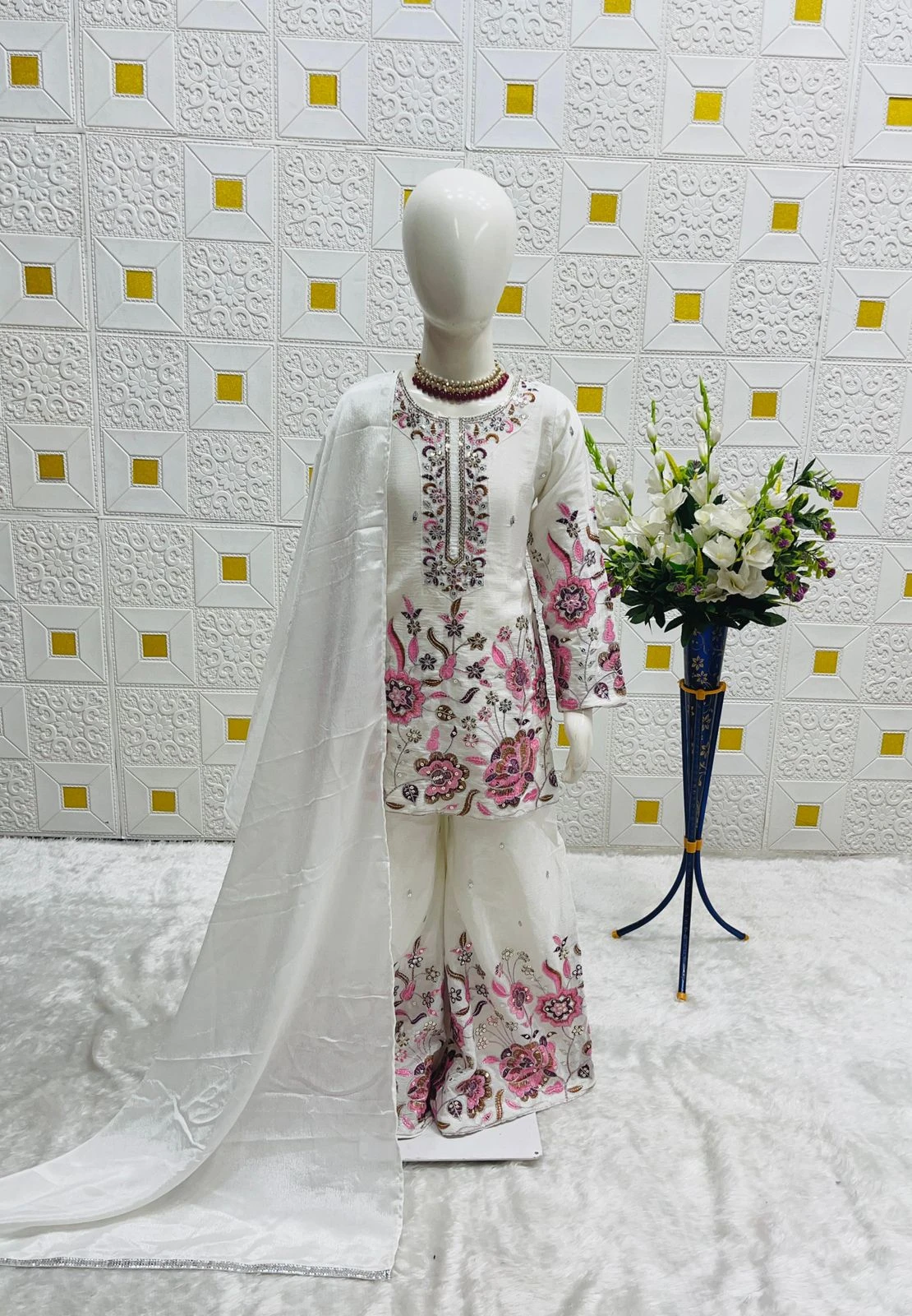 Kids Designer Chinon Silk Sharara Set
