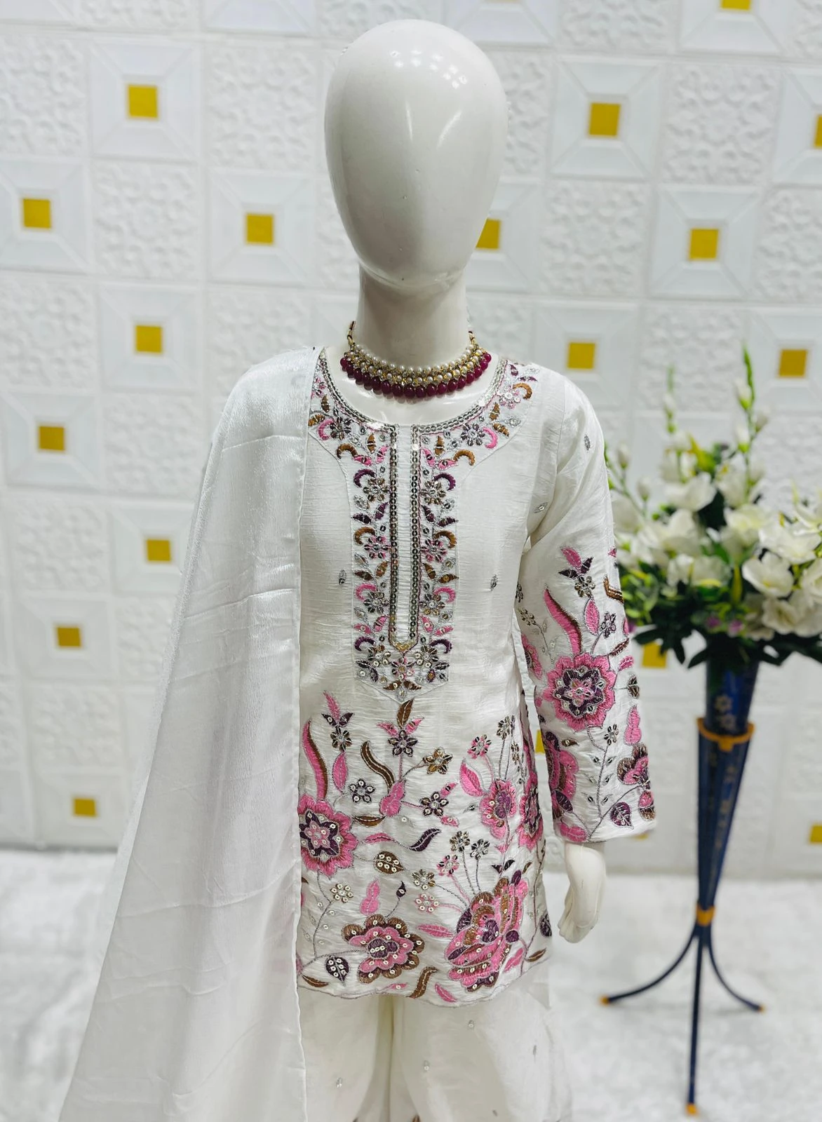 Kids Designer Chinon Silk Sharara Set