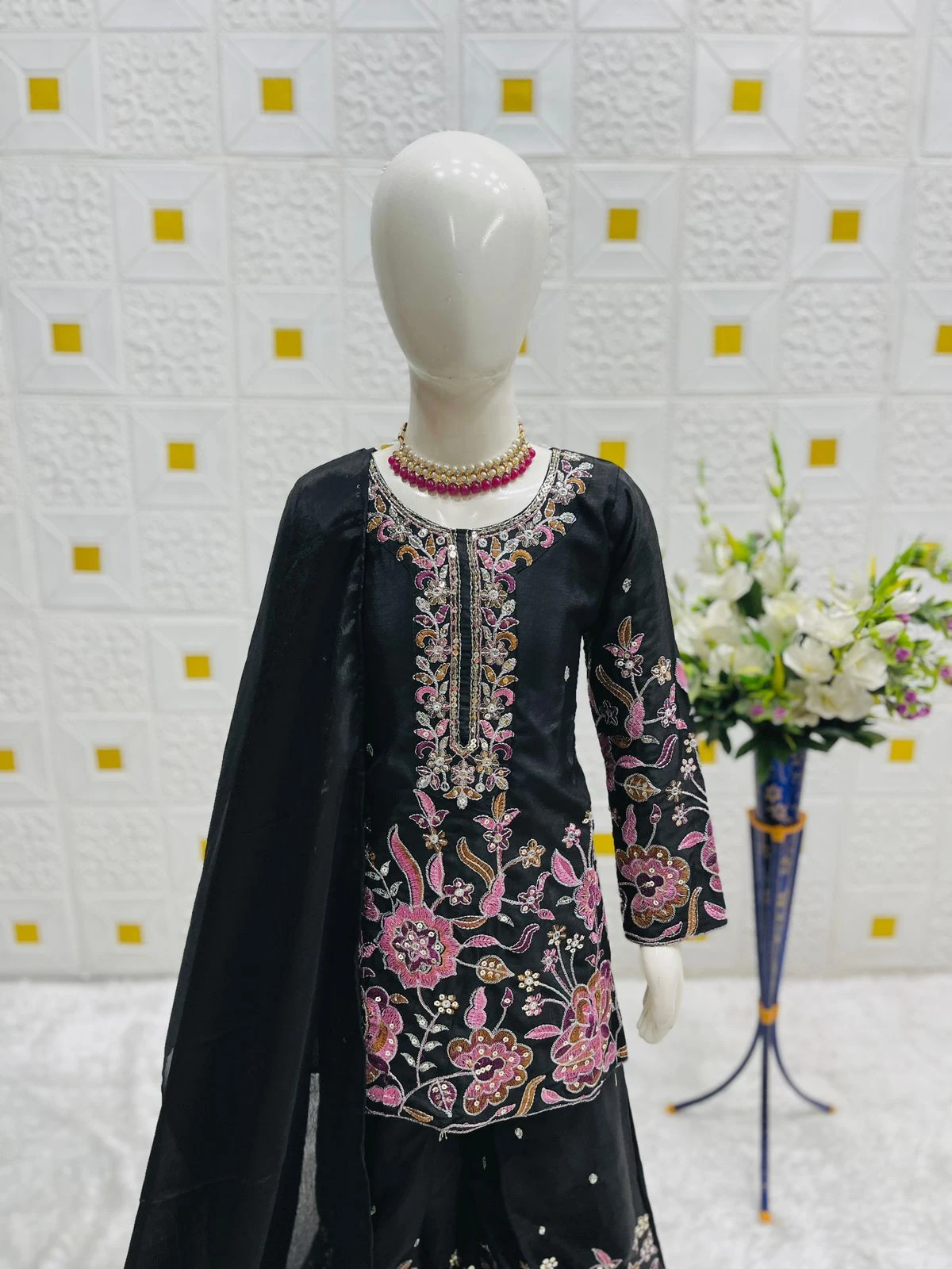 Kids Designer Chinon Silk Sharara Set