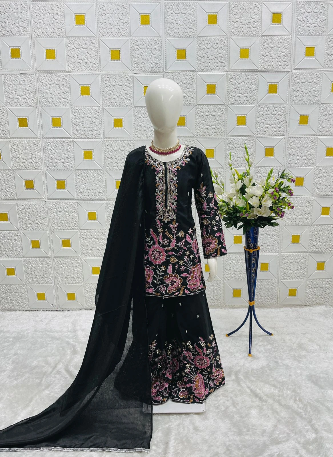 Kids Designer Chinon Silk Sharara Set