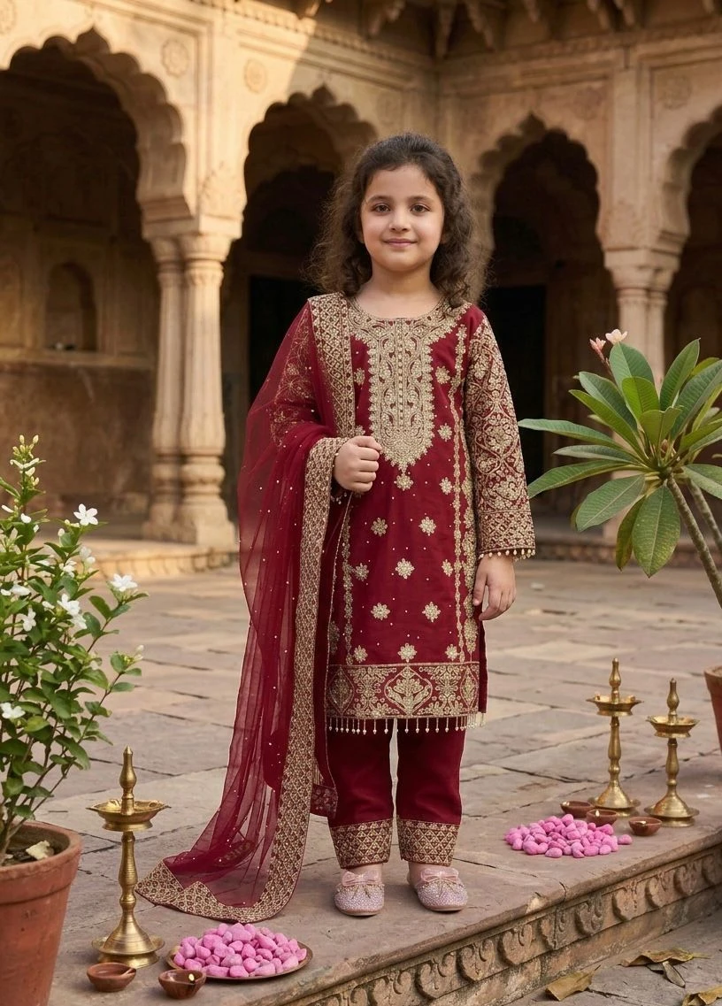 Kids Designer Faux Georgette Kurti Set