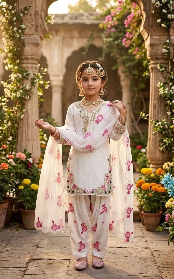 Kids Embroidery Sequence Palazzo Set With Dupatta