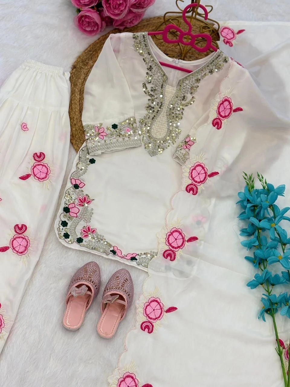 Kids Embroidery Sequence Palazzo Set With Dupatta