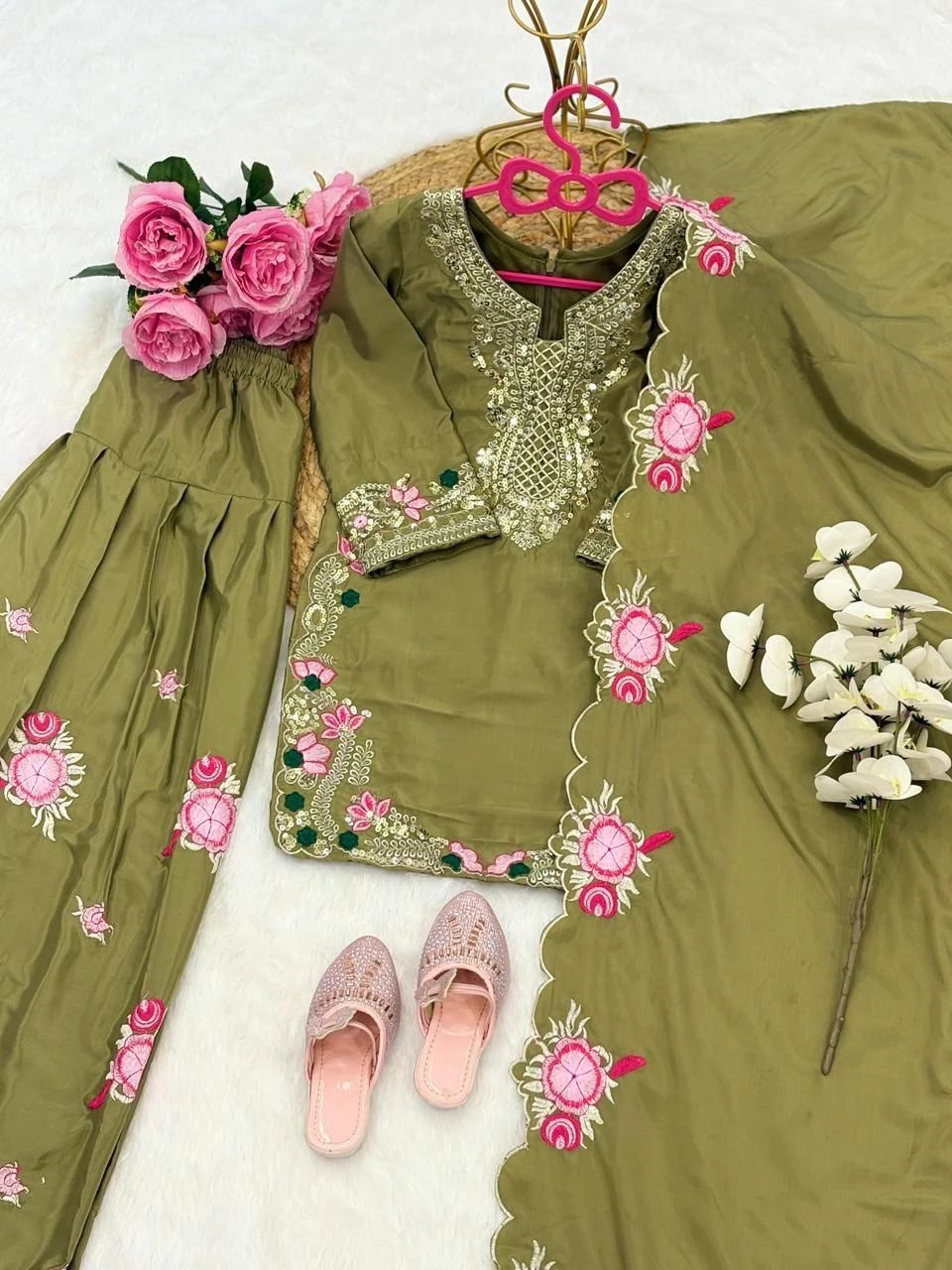 Kids Embroidery Sequence Palazzo Set With Dupatta
