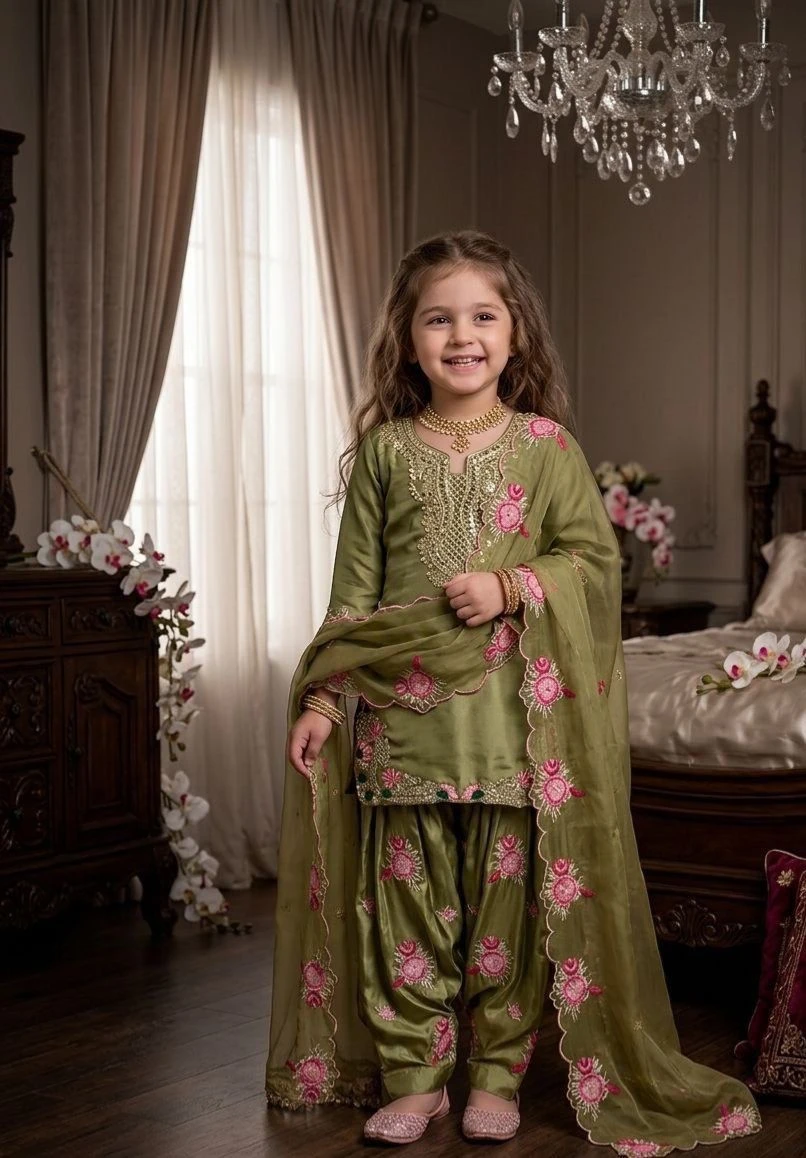 Kids Embroidery Sequence Palazzo Set With Dupatta