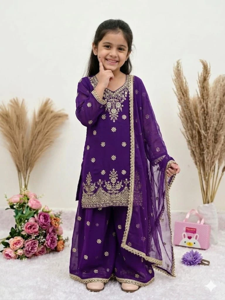 Kids Georgette Embroidered Sharara Set Collection
