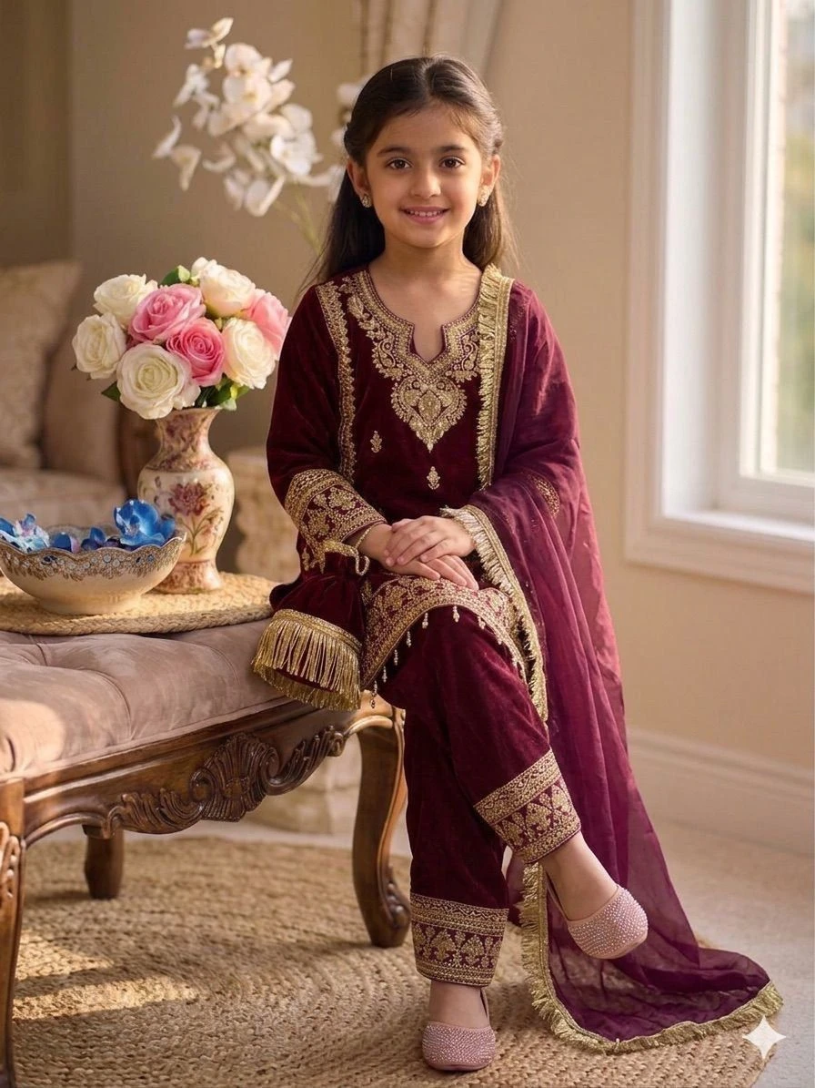 Kids GMY Silk Embroidery Palazzo Set