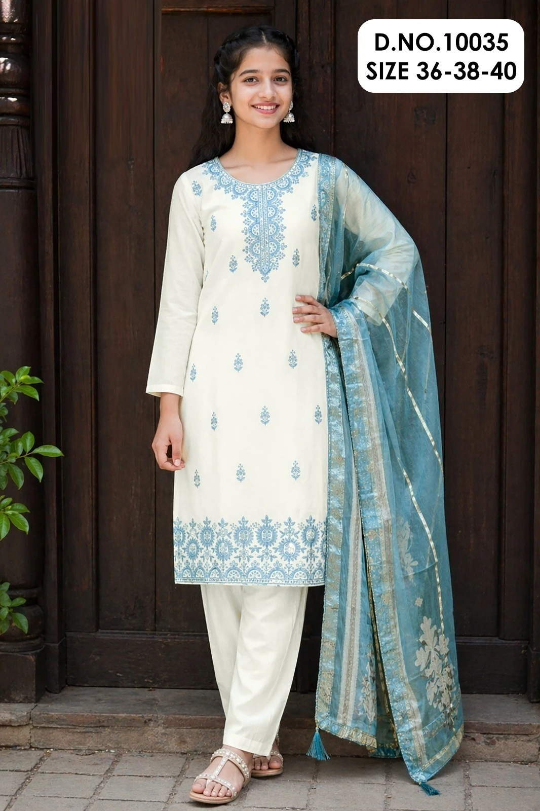 kids Hanisha 10035 Roman Silk Embroidery Suit With Digital Organza Dupatta